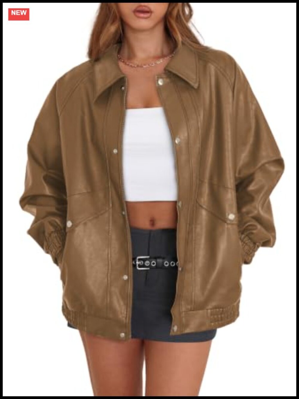 Faux Leather Jacket Oversized Motorcycle Zip Up Fall Winter Coat